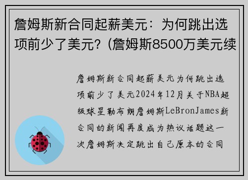 詹姆斯新合同起薪美元：为何跳出选项前少了美元？(詹姆斯8500万美元续约)